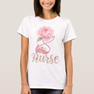 Cute Floral Nursing & Doctor Stethoscope Heart Wat T-Shirt