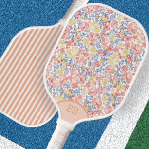 Cute floral orange stripe floral pickleball paddle