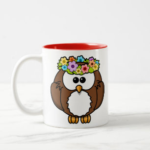 Cute Floral Owl Two-Tone Coffee Mug