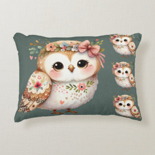 Cute Floral Owl with Bow Decorative Cushion