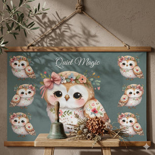Cute Floral Owl with Bow Hanging Tapestry