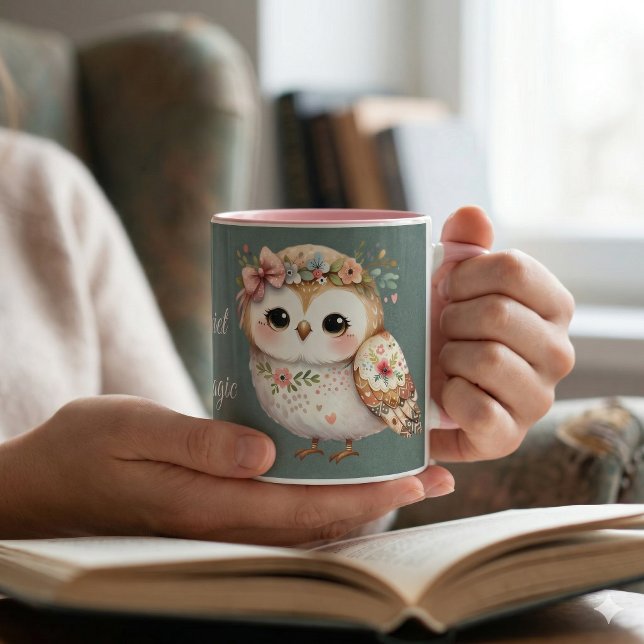 Cute Floral Owl with Bow Mug (Cute Floral Owl with Bow Mug In Use)