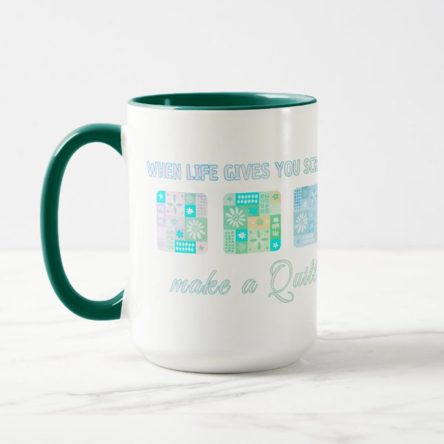 Cute & Floral Patchwork Pattern in Green Colours Mug (Left)