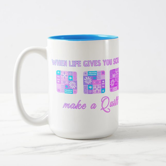 Cute & Floral Patchwork Pattern in Pastel Colours Two-Tone Coffee Mug (Left)