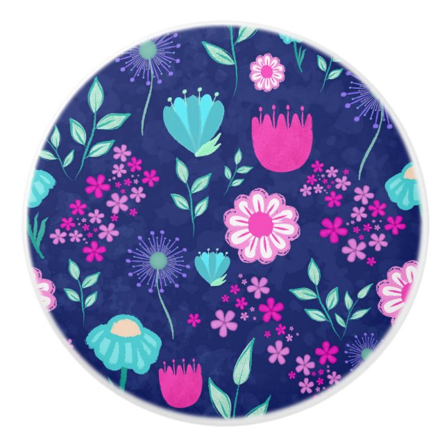 Cute floral pattern background ceramic knob (Front)
