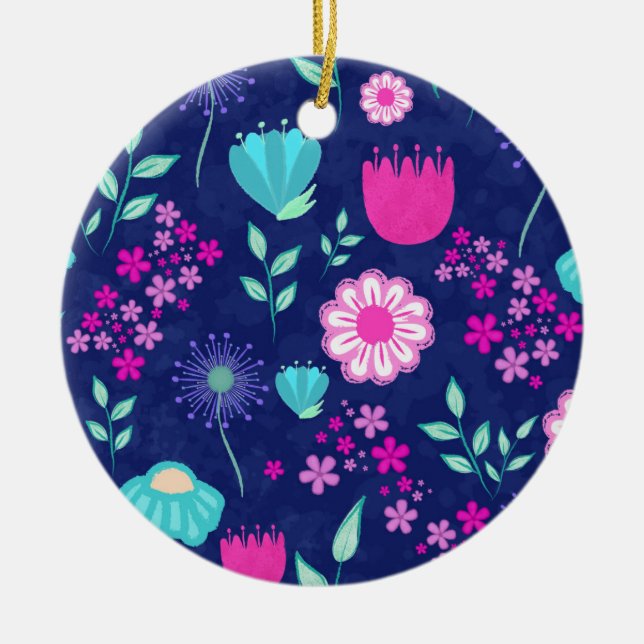 Cute floral pattern background ceramic ornament (Front)