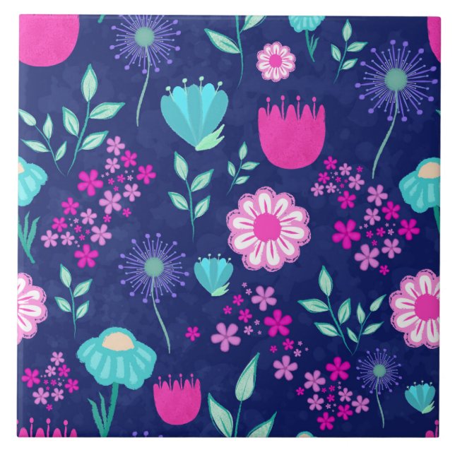 Cute floral pattern background ceramic tile (Front)