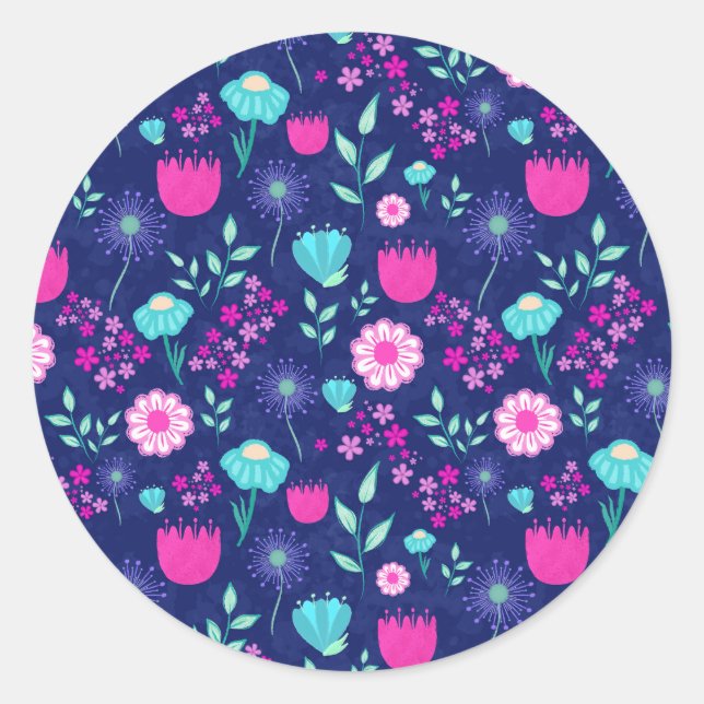 Cute floral pattern background classic round sticker (Front)