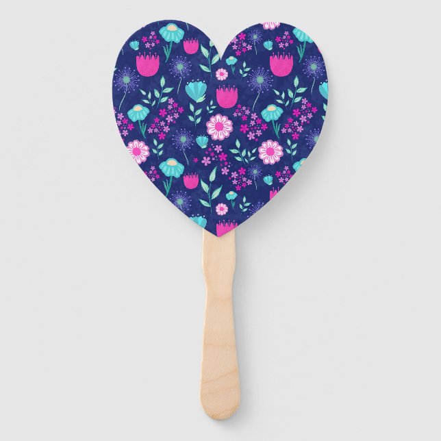 Cute floral pattern background hand fan (Front)