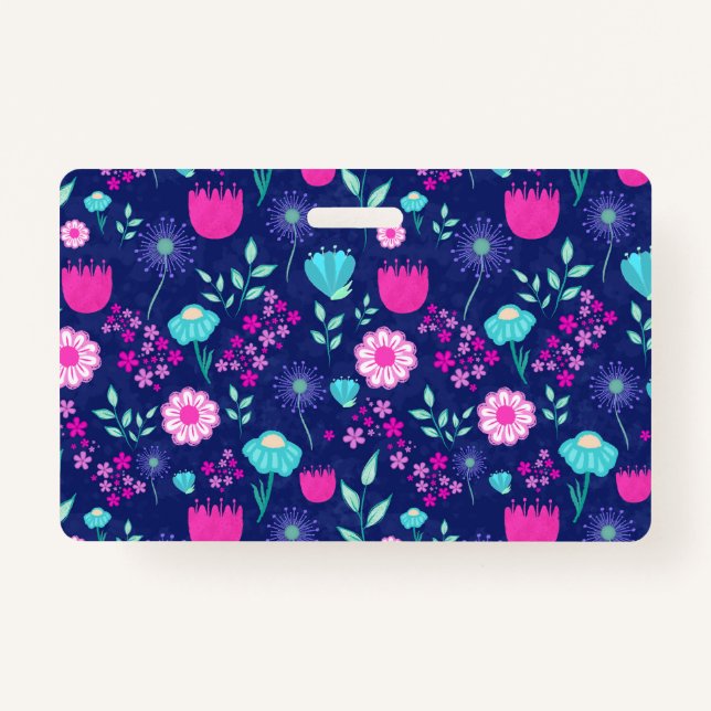 Cute floral pattern background ID badge (Front)