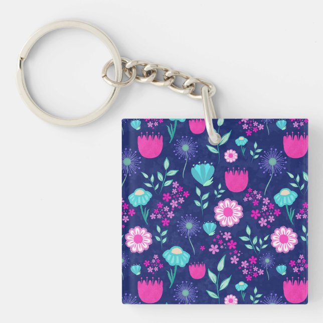 Cute floral pattern background key ring (Front)