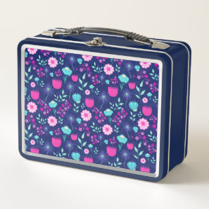 Cute floral pattern background metal lunch box