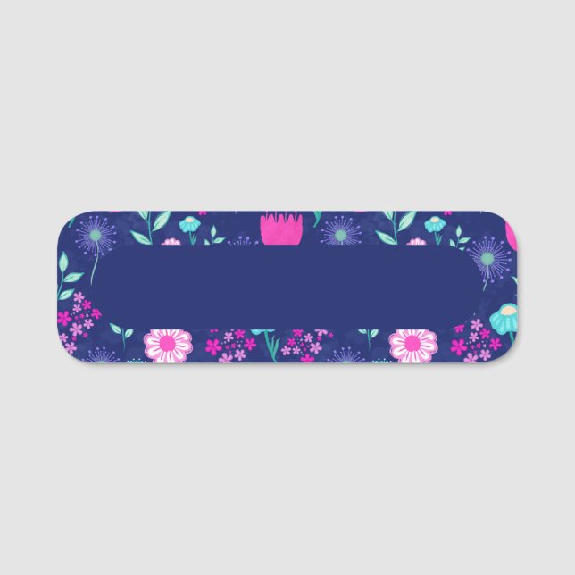 Cute floral pattern background name tag (Front)