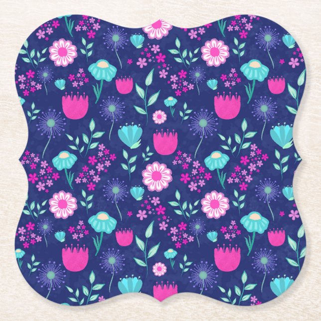 Cute floral pattern background paper coaster (Front)