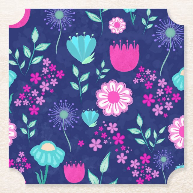 Cute floral pattern background paper coaster (Front)