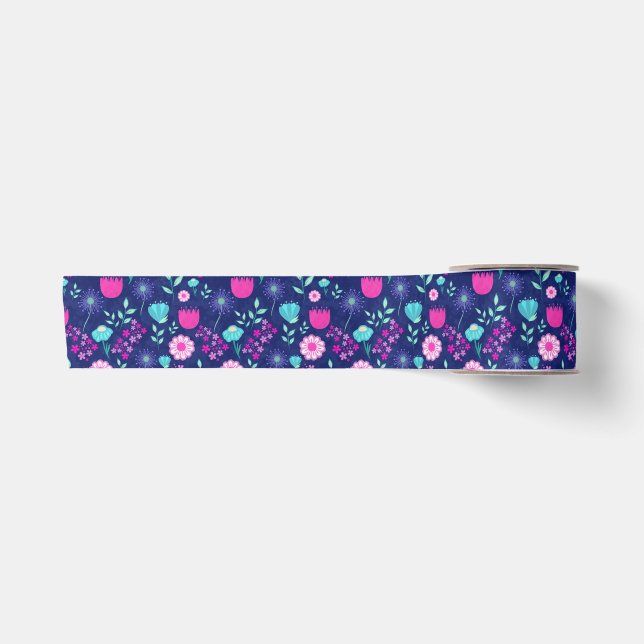 Cute floral pattern background satin ribbon (Front)