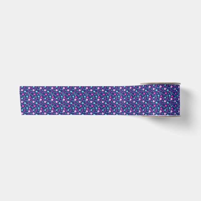Cute floral pattern background satin ribbon (Front)