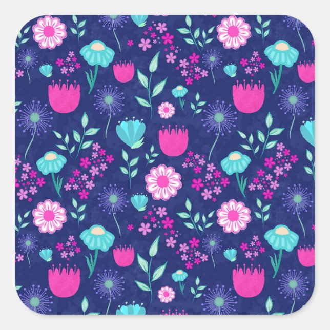 Cute floral pattern background square sticker (Front)