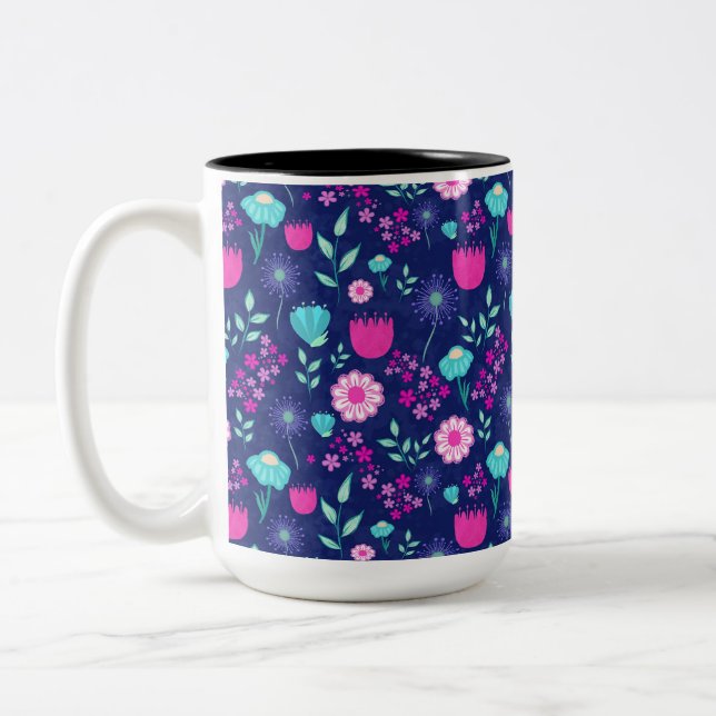 Cute floral pattern background Two-Tone coffee mug (Left)