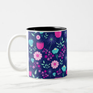 Cute floral pattern background Two-Tone coffee mug