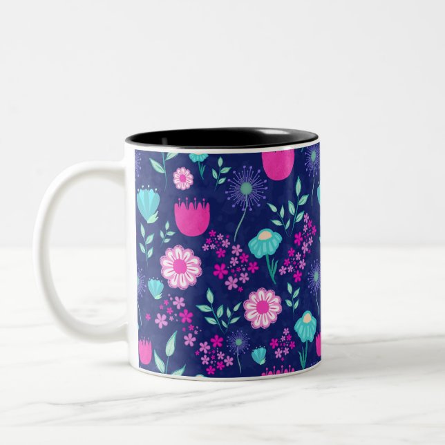Cute floral pattern background Two-Tone coffee mug (Left)