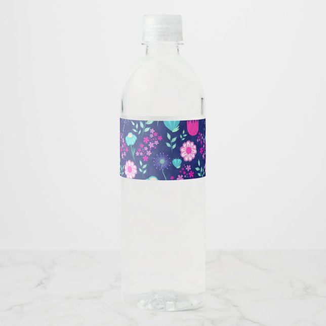 Cute floral pattern background water bottle label (Front)