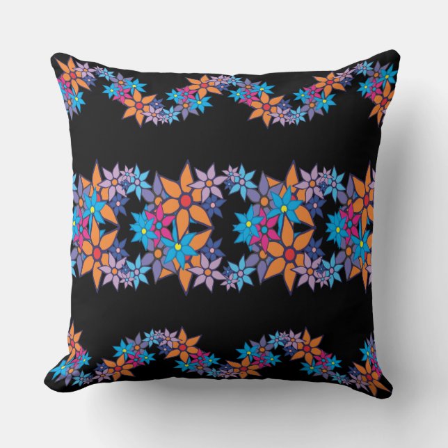 Cute Floral Pattern | Black Background Cushion (Front)