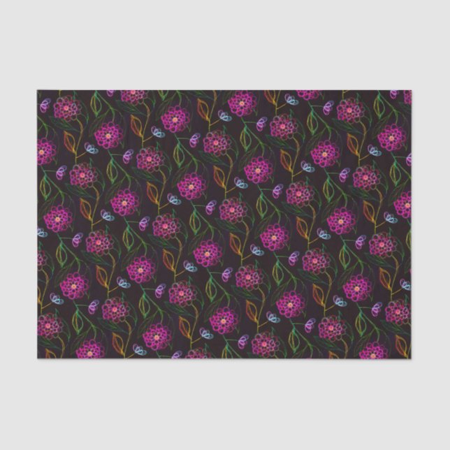 Cute Floral Pattern Chic Elegant Classy Pink Black Tissue Paper (Front)