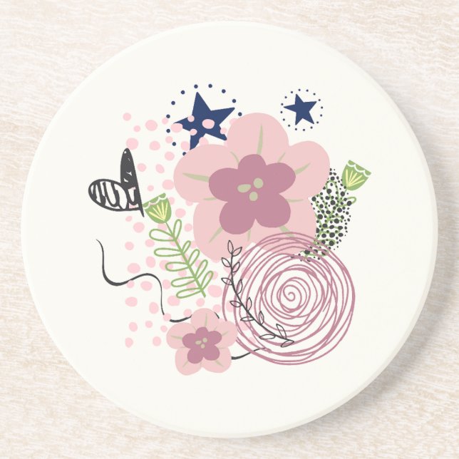 Cute Floral Pattern Coaster (Front)