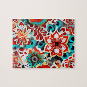 Cute Floral Pattern Colourful Flowers Jigsaw Puzzle