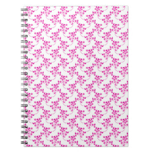 Cute Floral Pattern in Bright Pink over White Notebook