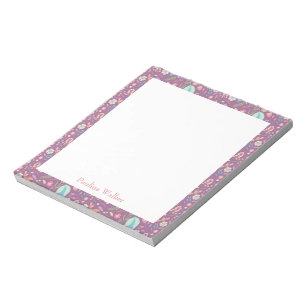 Cute Floral Pattern in Purple with Name Notepad