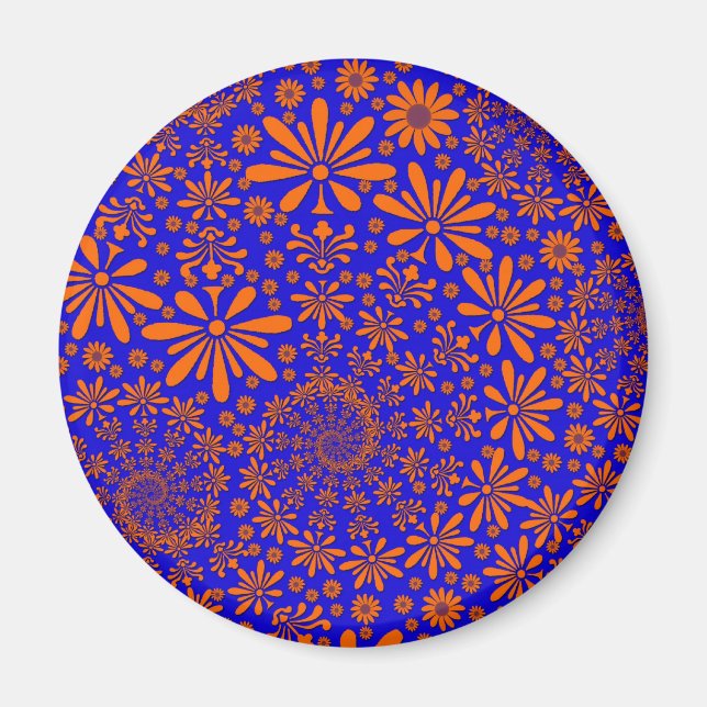 Cute Floral Pattern Orange and Blue Magnet (Front)