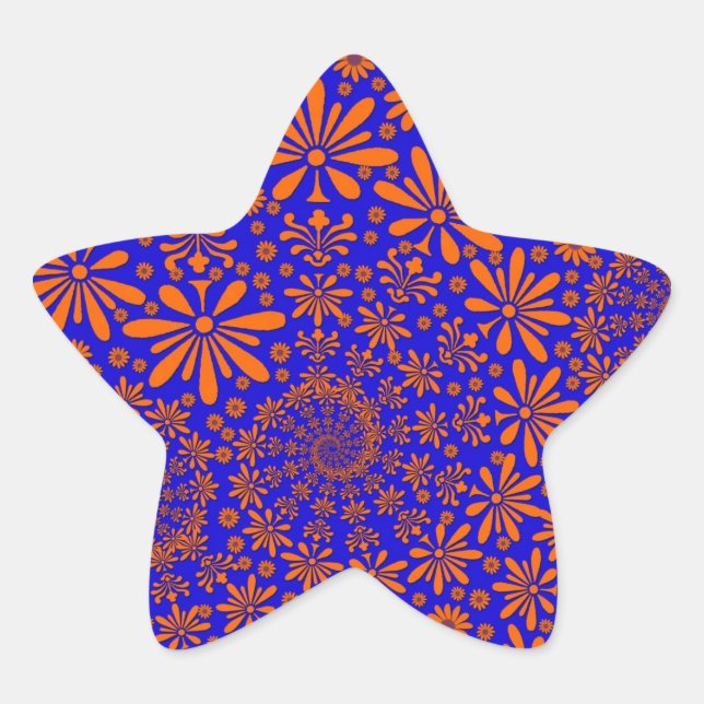 Cute Floral Pattern Orange and Blue Star Sticker (Front)