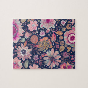 Cute Floral Pattern Purple Flowers Jigsaw Puzzle