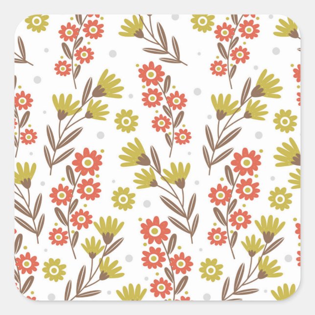 Cute floral pattern, seamless background. square sticker (Front)