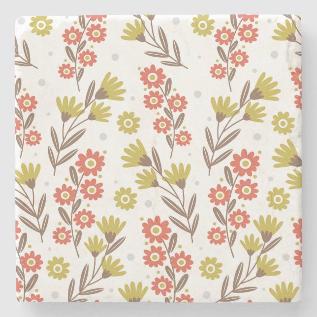 Cute floral pattern, seamless background. stone coaster (Front)