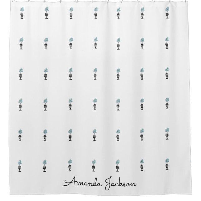 Cute Floral Pattern white Shower Curtain (Front)