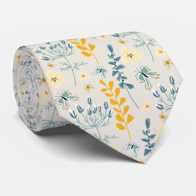 Cute floral pattern with butterflies tie (Rolled)