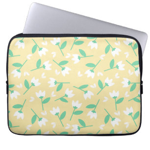 Cute Floral Pattern with White Flowers on Yellow Laptop Sleeve