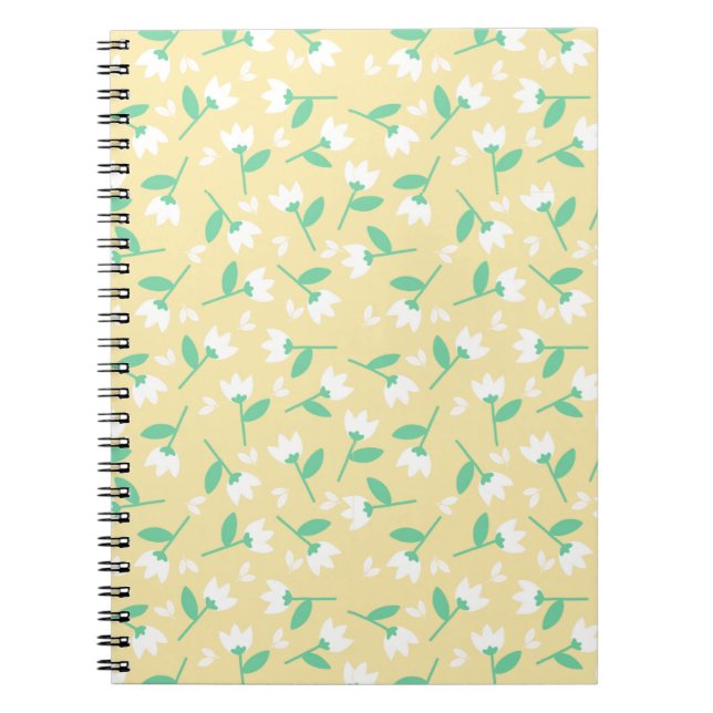 Cute Floral Pattern with White Flowers on Yellow Notebook (Front)