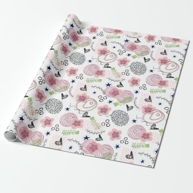 Cute Floral Pattern Wrapping Paper (Unrolled)