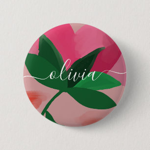 Cute floral personalised name backpack button