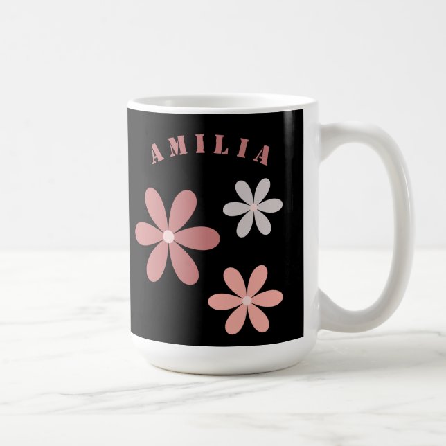 Cute Floral Personalised Name Coffee Mug (Right)