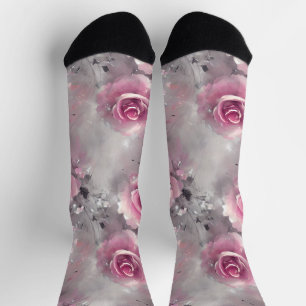 cute floral pink and grey flowers girly socks
