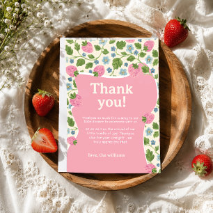 Cute Floral Pink Berry Sweet Baby Shower Thank You Card