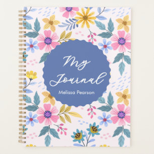 Cute Floral Pink Blue  Watercolor Wild Flowers Planner