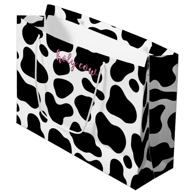 cute floral pink Holy Cow leather 1st Birthday Large Gift Bag (Front Angled)