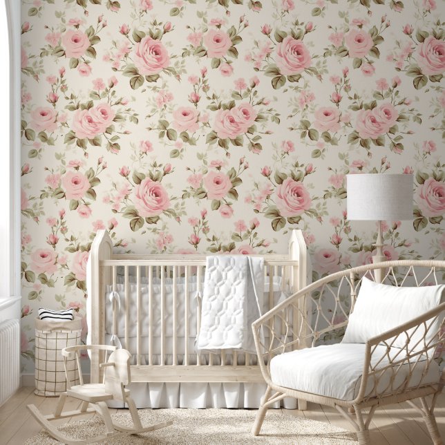 Cute Floral Pink Roses Pattern Wallpaper (Kids)