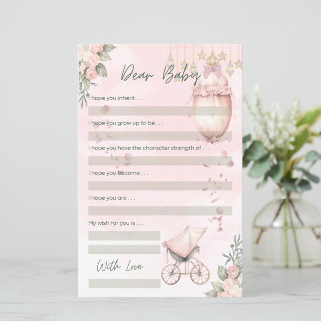 Cute Floral Pink Shower Game Dear Baby Wishes (Standing Front)
